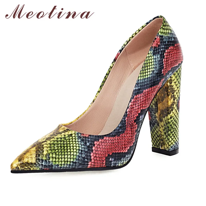 

Meotina Snake Print Extreme High Heel Shoes Pointed Toe Fashion Women Pumps Chunky Heels Slip On Party Footwear Ladies Spring