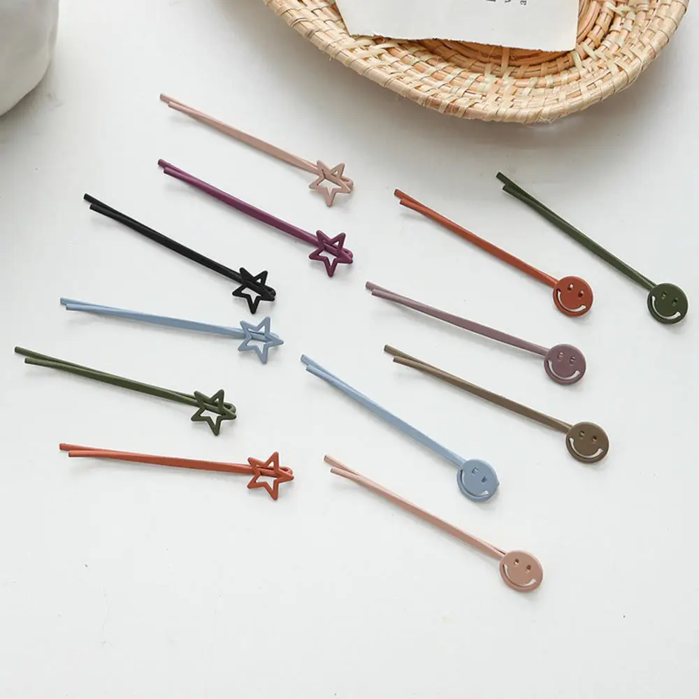 

10pcs/set Smiley Face Stars Love Pattern Morandi Color Hair Clips For Women Girls Candy Hairpins Barrettes Hair Accessories Set