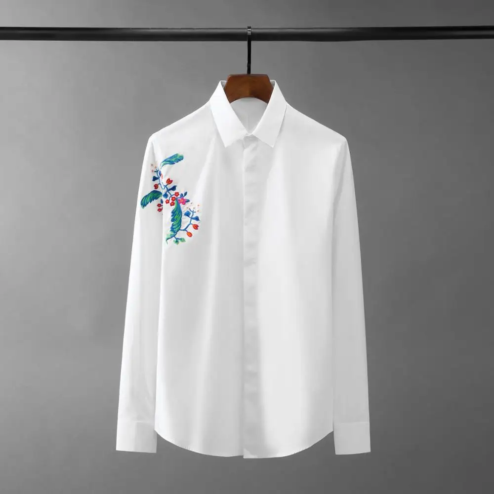 

Male Shirts High Quality Long Sleeve Embroidery Casual Mens Dress Shirts Fashion Slim Fit Party Man Shirts 4XL