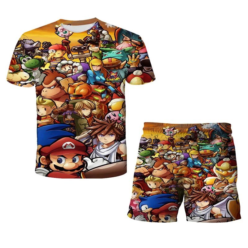 

Anime Cartoon Mario Bros 3D Short Sleeve Suits Baby Girl Sets Top+Shorts 2pcs Sets Sport Suit Kids T-Shirt Set Boys Clothes