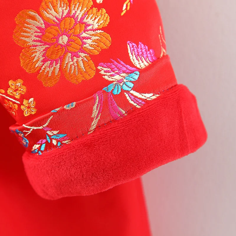 

KINE PANDA Girls Dress Chinese New Year Red Cheongsam Kids for Baby Girl Clothes Winter vestido infantil Elegant Wedding Dresses