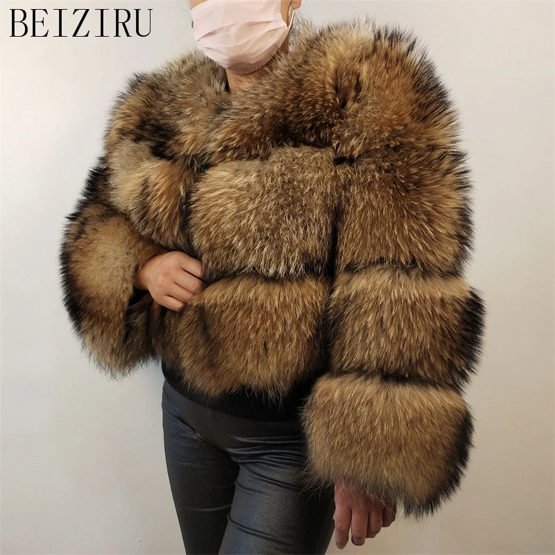 Женское пальто из натурального енота BEIZIRU зимнее теплое меха | Женская одежда
