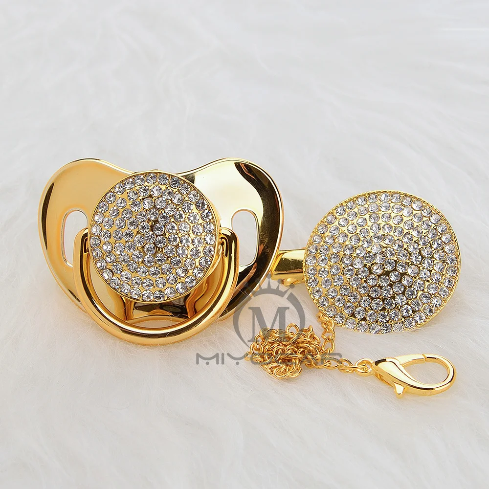 

MIYOCAR bling gold and silver bling pacifier and clip set BPA free sgs pass saft pacifier set AW-9