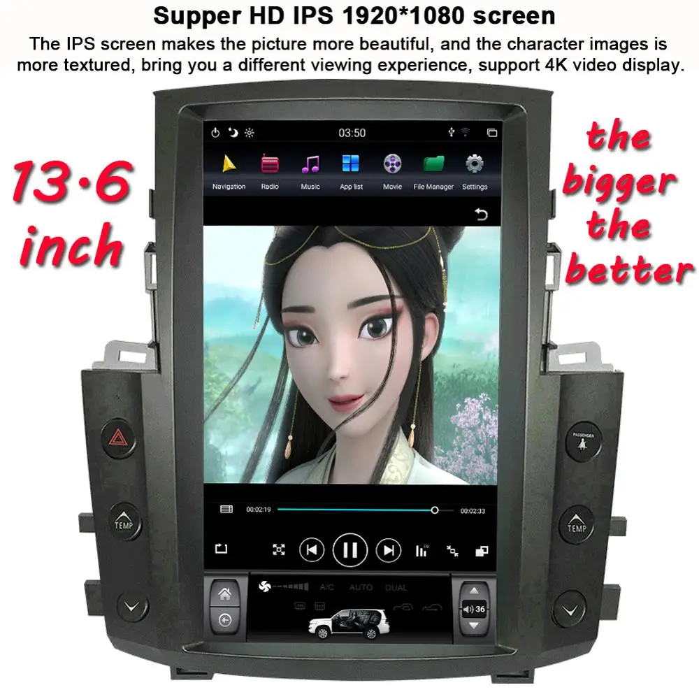 Carbar 13.6" Tesla Style PX6 Android 8.1 Car DVD GPS Player For Lexus LX570 2007-2015 Stereo Radio Audio Navigation | Автомобили и