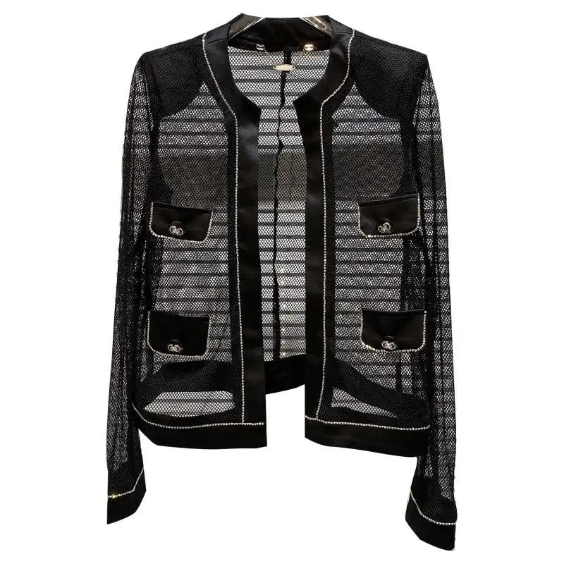 

Geomantic Drilling Hollow Mesh Women Jacket 2021 Summer New Small Fragrance Shoulder Pad Jacket Sunscreen Jacket Women