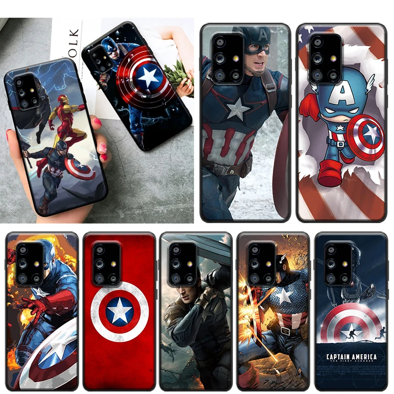 

Mavel Hero Captain America for Samsung Galaxy A52 A51 A72 A71 A32 5G A12 A21S A31 A41 A01 A02 Silicone Soft Black Phone Case