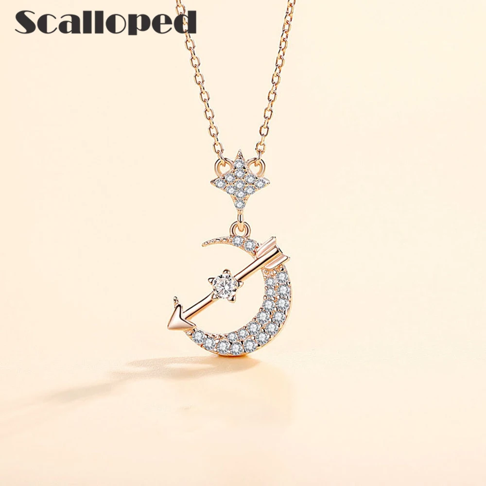 

Scalloped Cupid's Arrow Crystal Moon Pendant Necklaces For Women 2020 New Rose Gold Clavicle Chain Temperament Fashion Jewelry