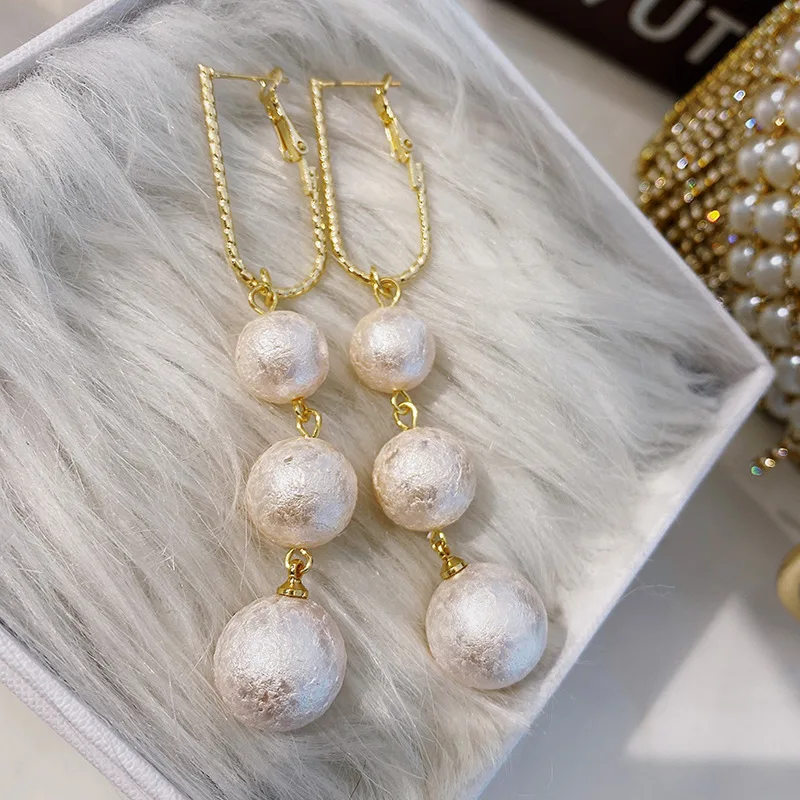 

S925 white fungus hook long pearl earrings 2021 new temperament net red earrings wholesale jewelry earrings bride korean fashion