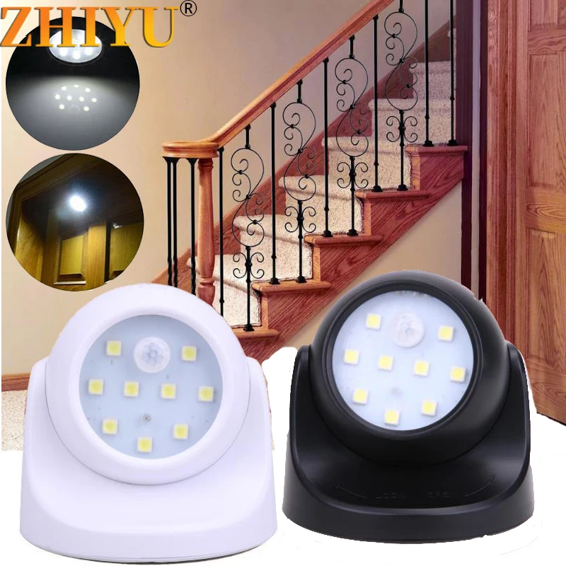 

9 светодиодный беспроводной Ночной светильник с датчиком движения с вращением на 360 градусов, Ночной светильник, настенный светильник для д...