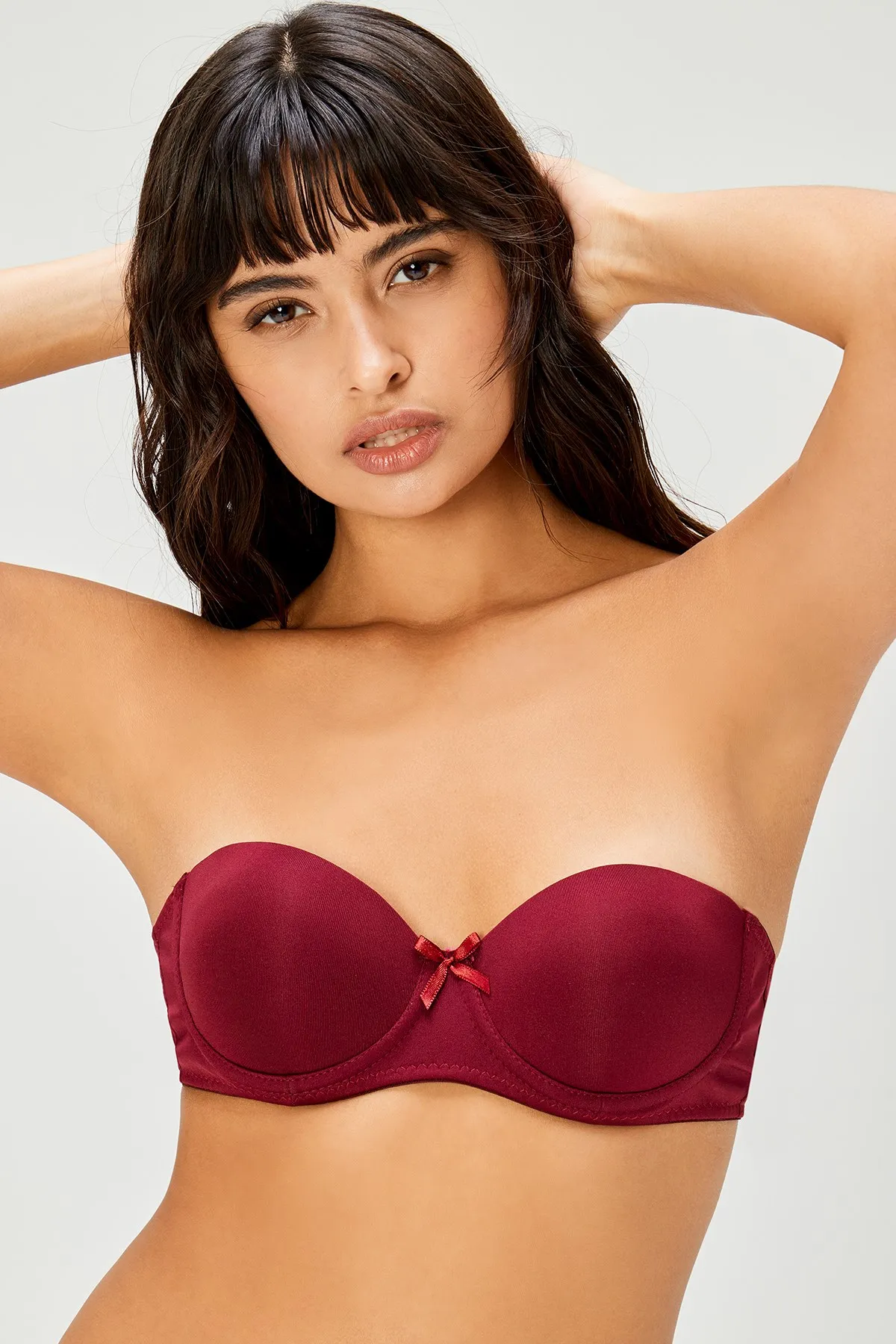 Strapless sütyen külot takımędekli push up dolgulu Bordo 1021
