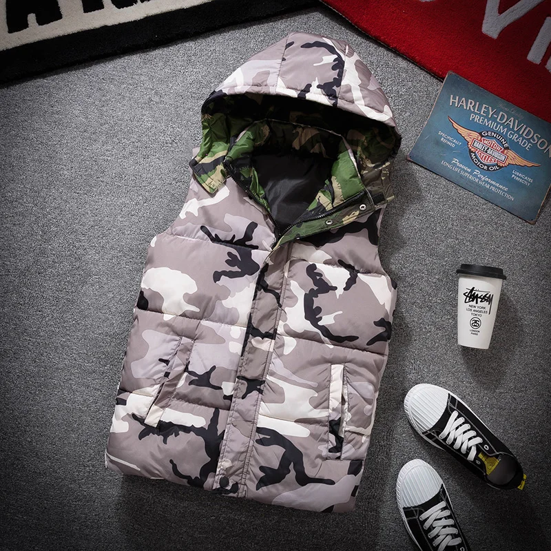 

Vest Men New Autumn Winter Warm Sleeveless Jacket Camouflage Waistcoat Men's Vest Fashion Casual Coats down feather Thick Male