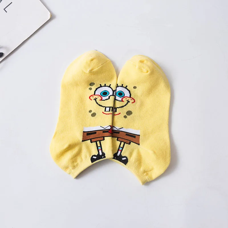 Yellow Летние носки для девочек Happy креативный, милый, мультяшный для костюмированной вечеринки по японскому аниме рисунком «Губка Боб», Симпатичные носки с принтом милых модные хлопковые подследники носки - Цвет: Yellow