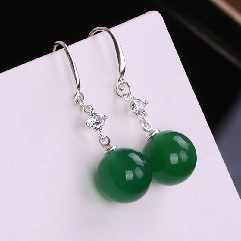 

Vintage Female Green Jade Drop Earrings Classic Silver Color Wedding Earrings Charm Crystal Long Dangle Earrings For Women