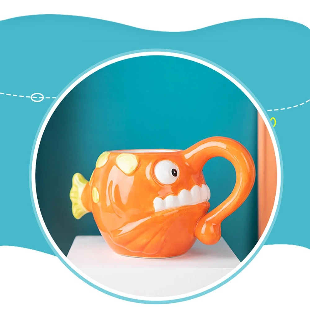 

Funny Anglerfish Ceramic Coffee Mug with Tentacle Handle Handcrafted Novelty 3D Coffee Milk Cup Unique Christmas Gift for Friend