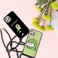 cute dinosaur phone case for iphone 7 8 11 12 x xs xr mini pro max plus strap cord chain lanyard soft