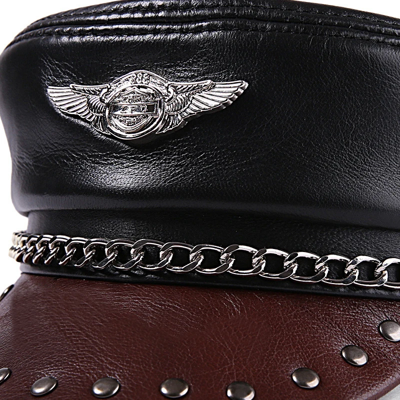 Шапка в стиле милитари из 100% натуральной воловьей кожи для мужчин и женщин