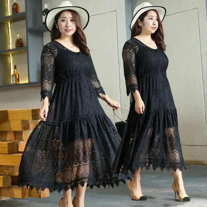 Женское кружевное платье макси большого размера комплект из двух предметов