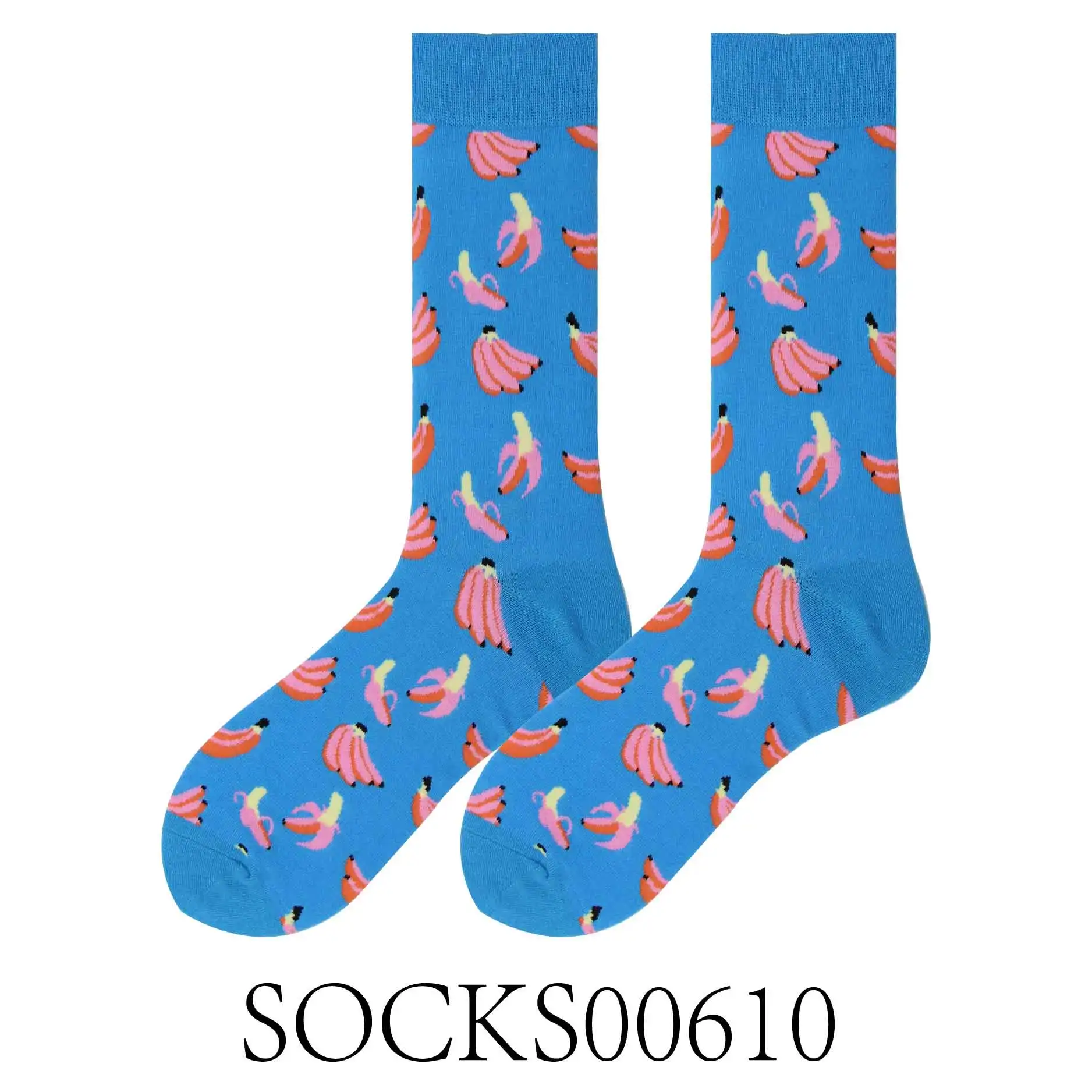 SOCKS00610 Забавные хлопковые носки с принтом счастливой пары цветные вишни желтые или черные базовые узоры серии - Цвет: SOCKS00610