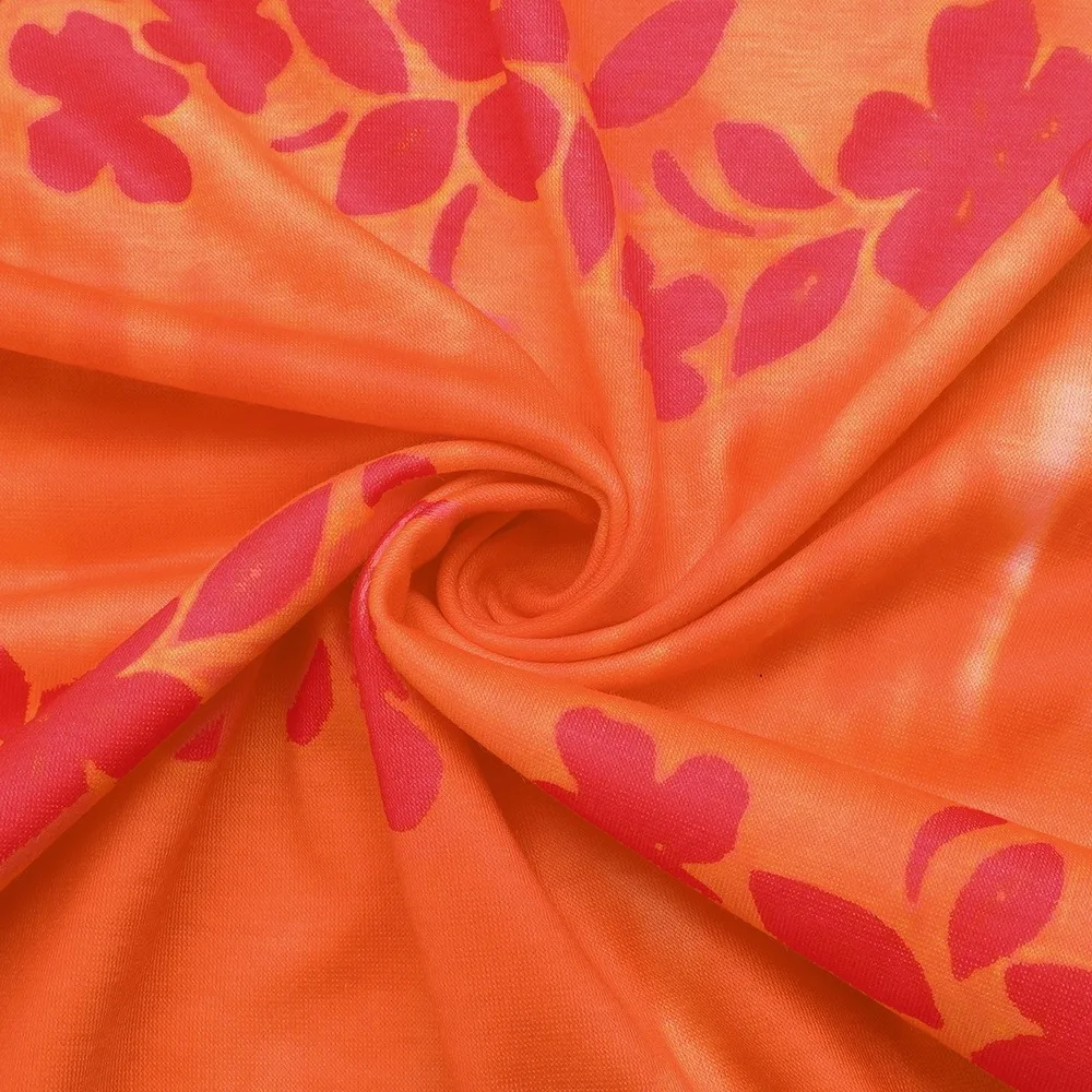 

Fashion Summer Women Boho Beach Casual Style Skirts Female High Waist Floral Printing Orange Midi Skirt Party Holiday Clothing