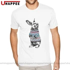 Футболки мужские, с принтом желтого кролика и рождественским принтом, с короткими рукавами, из чистого хлопка, футболка Crew