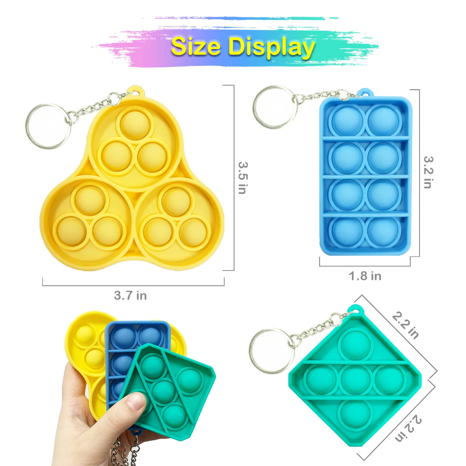 Juego de Mini llavero de burbujas sensoriales con hoyuelos, juguete para aliviar el estr&eacute;s y el autismo, barato, paquete de 3 unidades-5