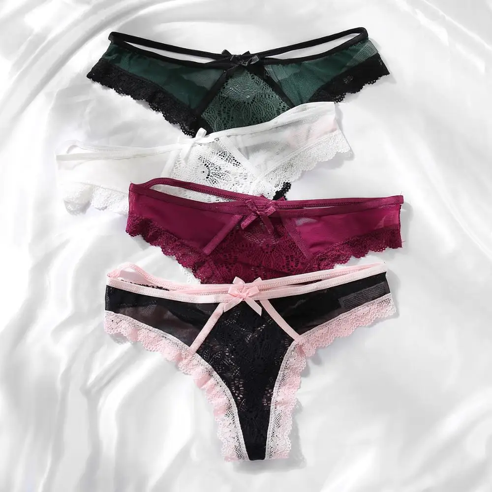 Кружевные новые женские сексуальные трусики с низкой талией стринги бантом