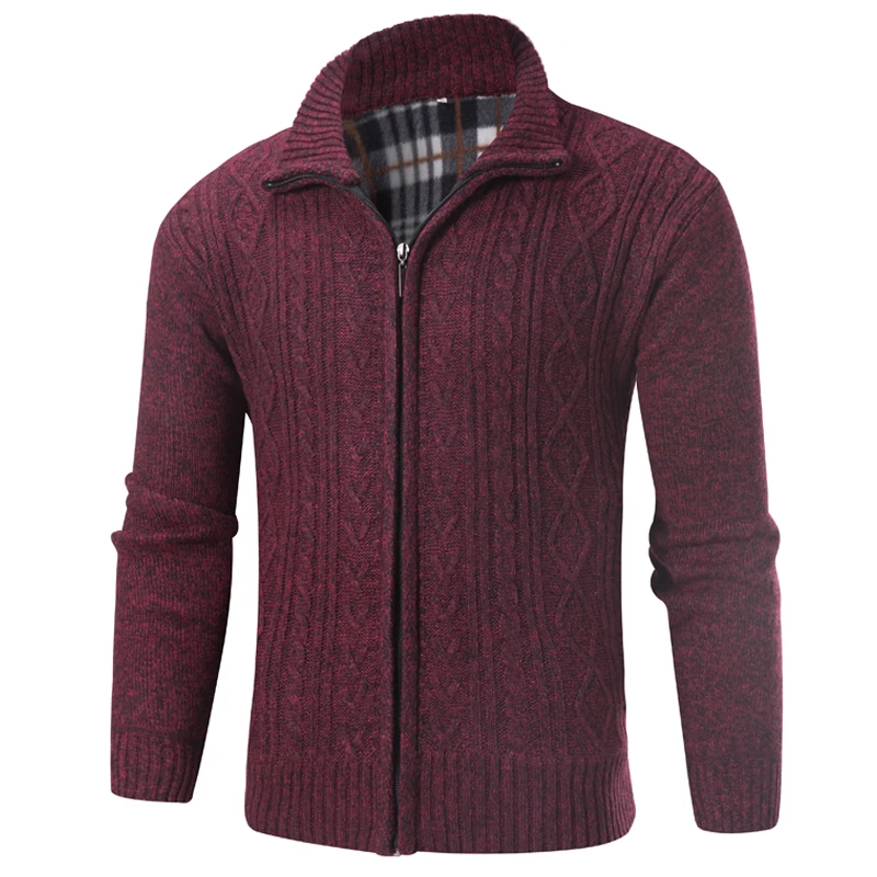 

Lincici Thickening Coat Stand Collar Sweater Brushed Lining Cardigan Sweater Zipper Jacket 's Autumn and Winter Men