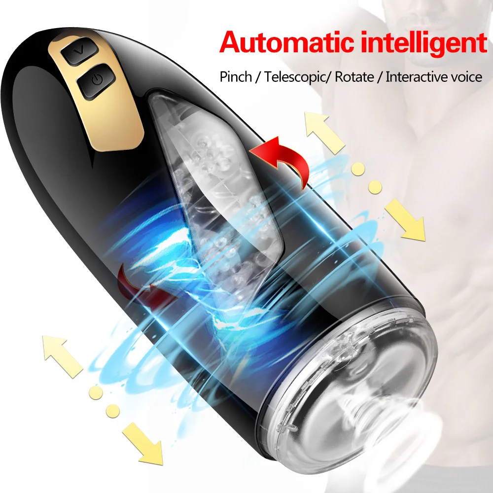 Телескопическая ротация Электрический вибратор для мужчин мастурбатор голос