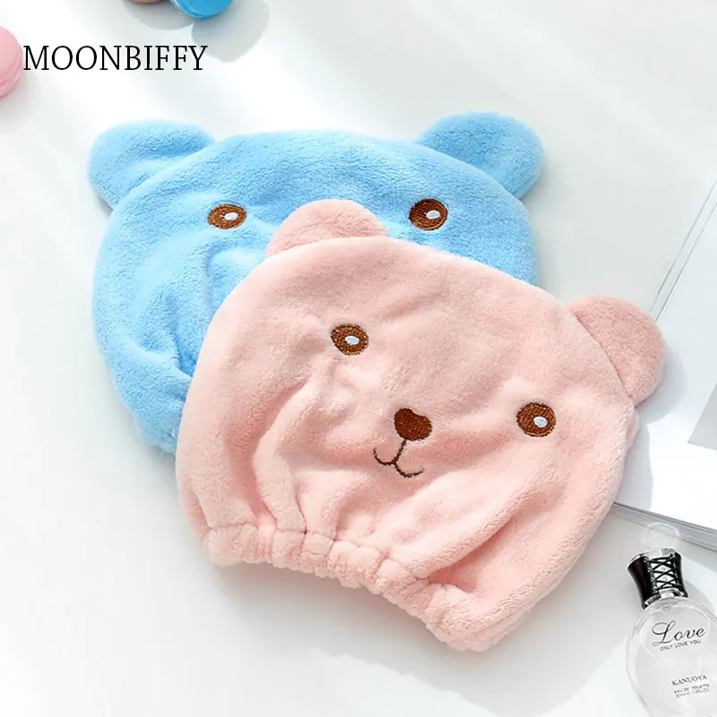 

Cartoon Cute Bear Shower Cap Microfiber Hair Turban Quickly Dry Hair Hat Wrapped Towel Bathing Shower Cap Bathroom Cap