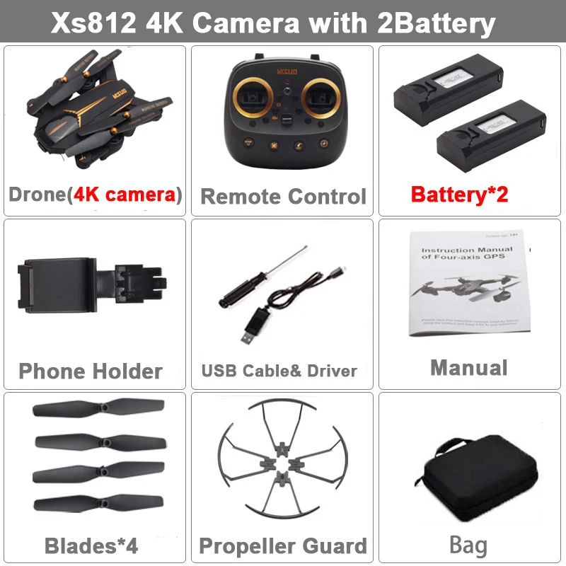 4K 2B Bag XS812 Дрон с GPS с 4K HD камерой 5G Wi-Fi FPV высота удержания один ключ возврат RC Квадрокоптер вертолет для детей - Цвет: 4K 2B Bag