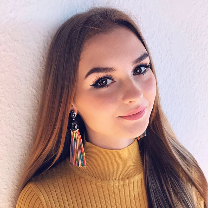 Женские длинные серьги с кисточками в богемном стиле ручной работы 14 цветов