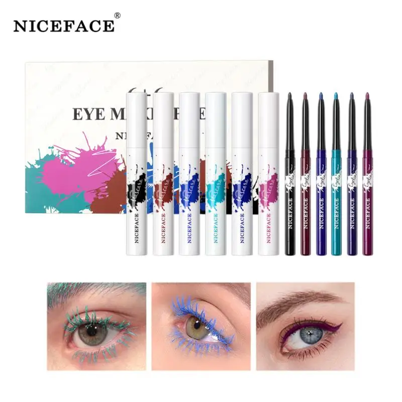 

12PCS Eye Makeup Set Long Curling Sweat-proof Non-smudge Color Eyeliner Gel Pen Mascara Waterproof Colorful Mascara Eyeliner Set