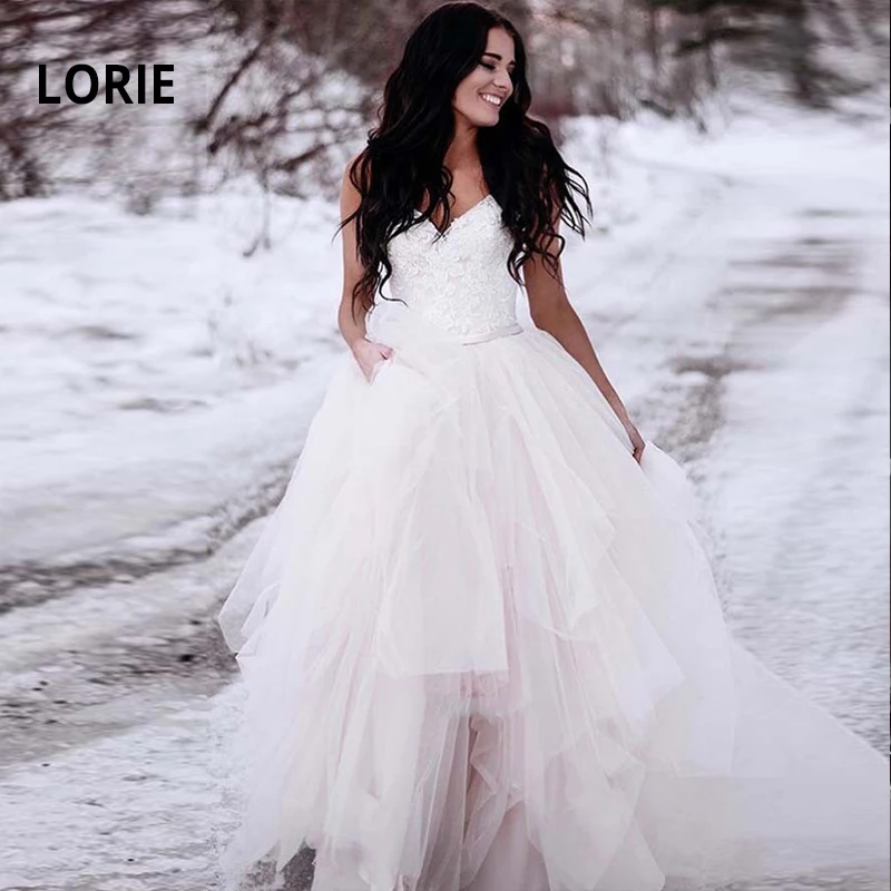 Свадебное пляжное платье LORIE на бретелях спагетти богемное кружевное с