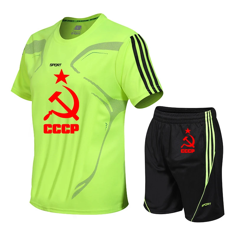 

Summer Fashion Men's T-shirt CCCP Russian USSR Soviet Union Moscow Russia Casual Cotton Men's short sleeve+shorts 2-piece set