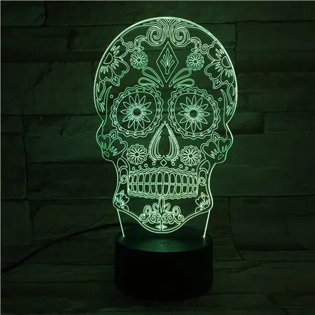 3D Lamp The Skull 7 Color with Remote Colorful Present for Children Bright Base Touch Sensor Led Night Light Hologram | Лампы и