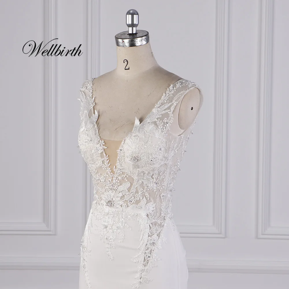 100% реальное изображение Wellbirth Vestido de novia v образный вырез zippber сзади Русалка
