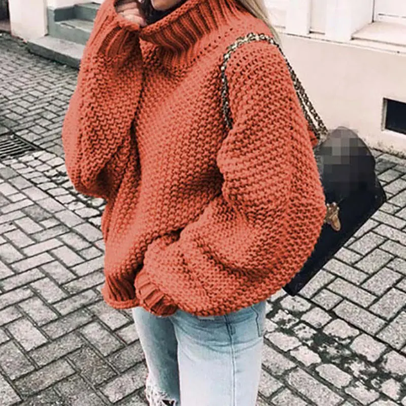 Winter Warm Sweater Women 2019 Autumn High Neck Ladies Thicken Knitted Sweaters Female Loose Turtleneck Pullover | Женская одежда