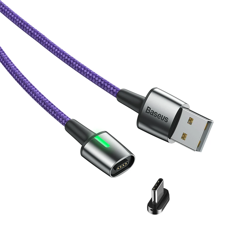 Baseus светодиодный магнитный usb-кабель для apple светильник с разъемом микро usb type c кабель для iPhone samsung huawei xiaomi зарядка Android - Тип штекера: USB Type c purple
