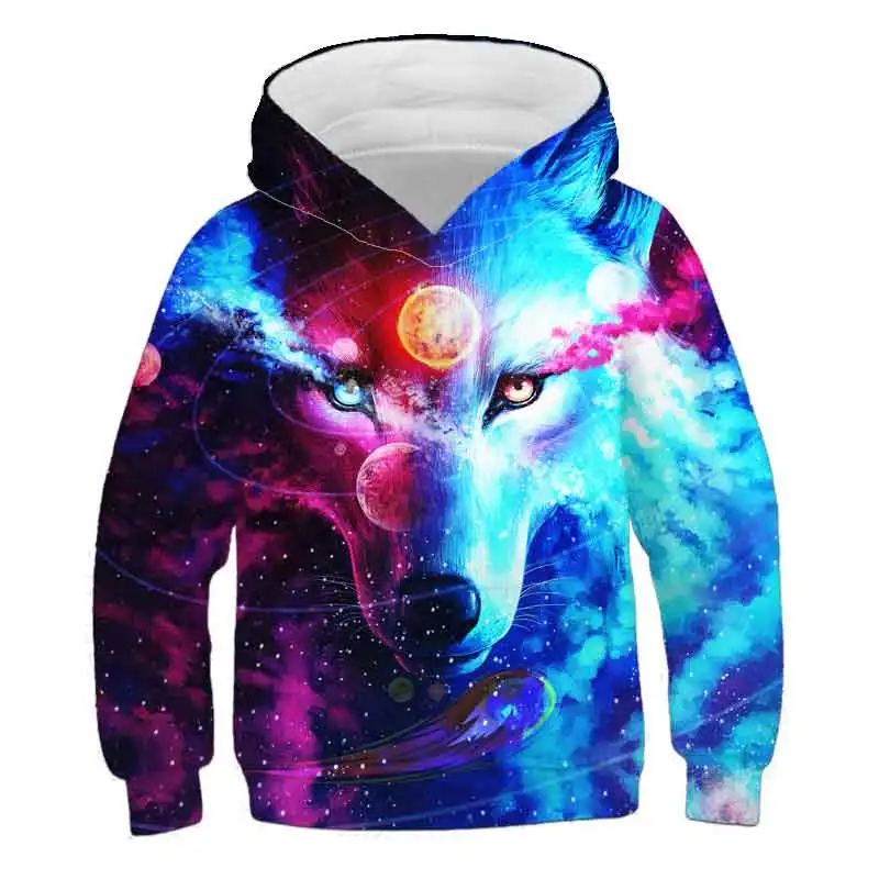 

2021 Spring And Autumn Children Clothing Wolf Hoodie Sweatshirt Baby Kids Boys And Girls Clothes Cartoon 3D Long Sleeve Fashion