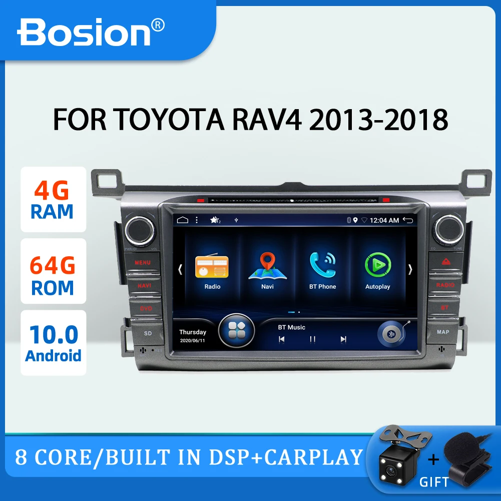 Автомагнитола Bosion 2DIN Android 10 4 + 64 ГБ DSP Carplay для Toyota RAV4 2014 2015 2016 2017 2018 GPS-навигация -