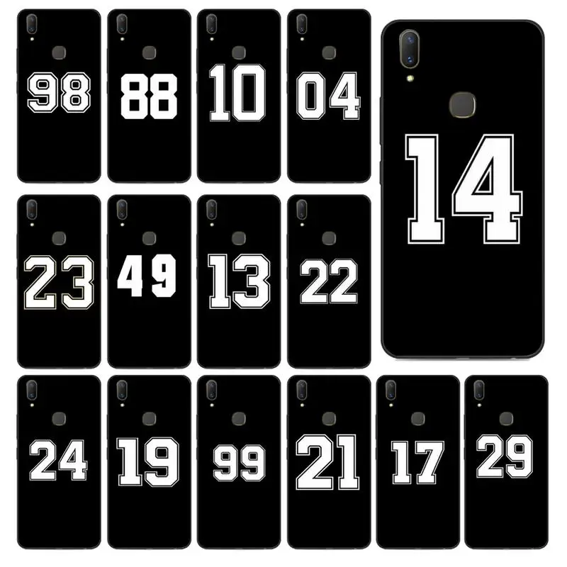 

YNDFCNB Black Number Phone Case for vivo Y91C Y11 17 19 53 81 31 91 for Oppo a9 2020