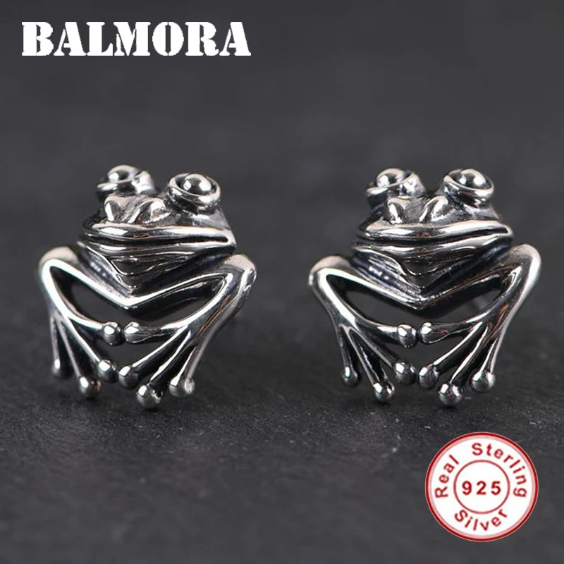 BALMORA Настоящее серебро 925 пробы милые серьги-гвоздики с животными лягушка для женщин элегантный подарочный античный Модный Ювелирный бренд Brincos