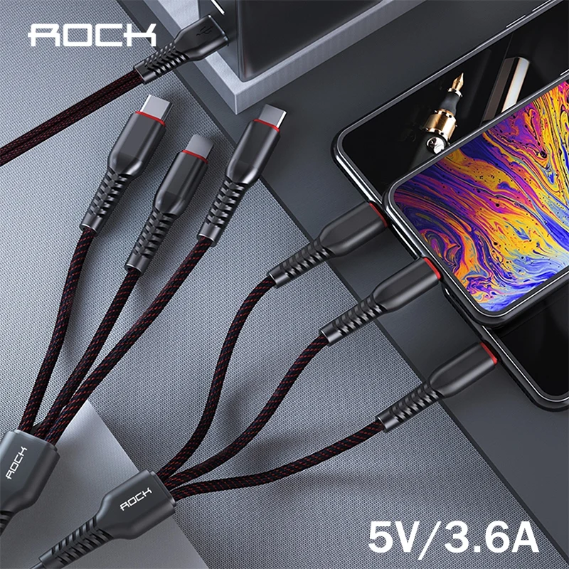 ROCK 6 в 1 USB кабель для iPhone samsung Xiaomi 3.6A Быстрая зарядка type C Microusb металлический