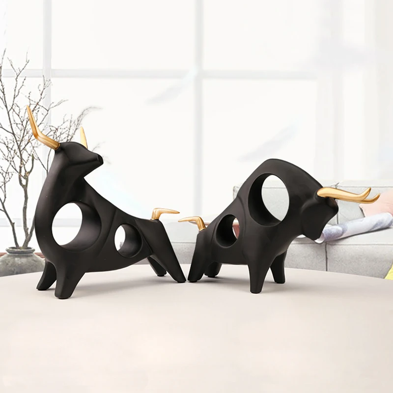 1 пара 3D статуя быка домашний декор фигурка животного абстрактная скульптура