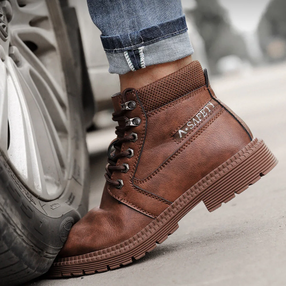 

Men's Safety Boots Steel Toe Work Shoes Comfy Boots Men Safety Shoes Leather Waterproof Winter Boots Puncture Proof Work Boots