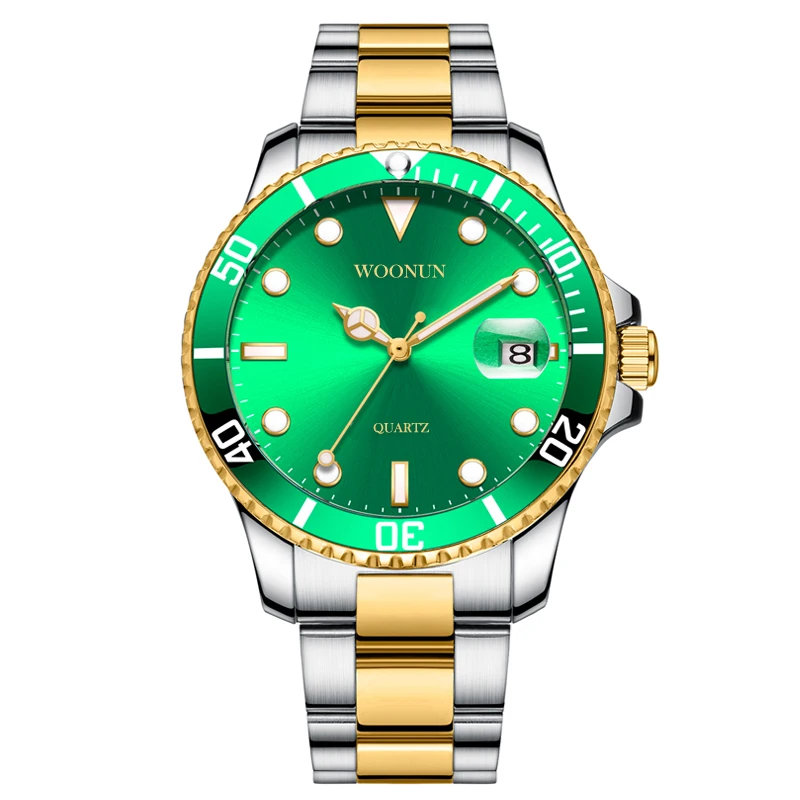 

Fashion Green Watch Men GMT Rotatable Bezel Japan Miyota 2115 Movt Full Stainless steel Quartz Watches relogio masculino 2021