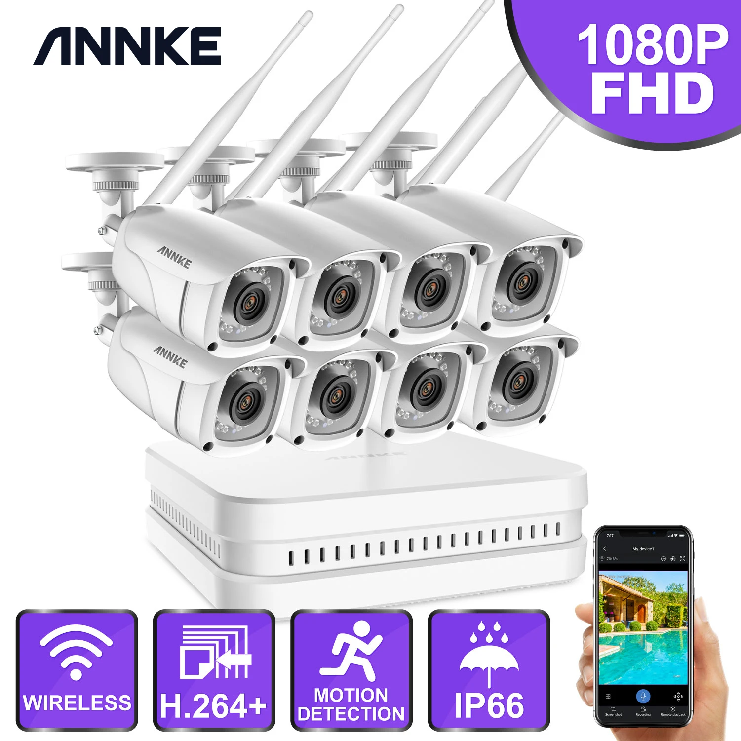 Беспроводная система видеонаблюдения ANNKE 8 каналов 1080P FHD 4x6x8x2 МП | Безопасность и