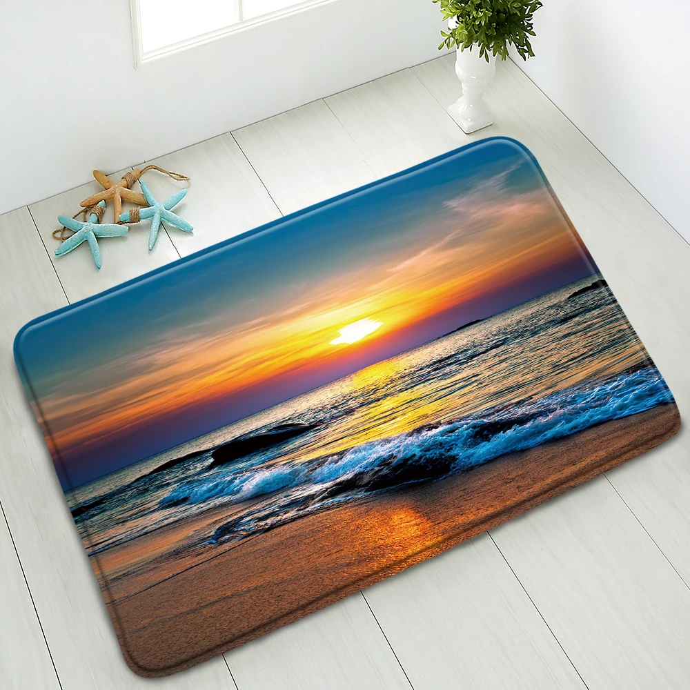 

Ocean Beach Bath Mat Palm Tree Plants Summer Scenery Living Room Bedroom Kitchen Doormat Foot Mat Washable Carpet Home Decor