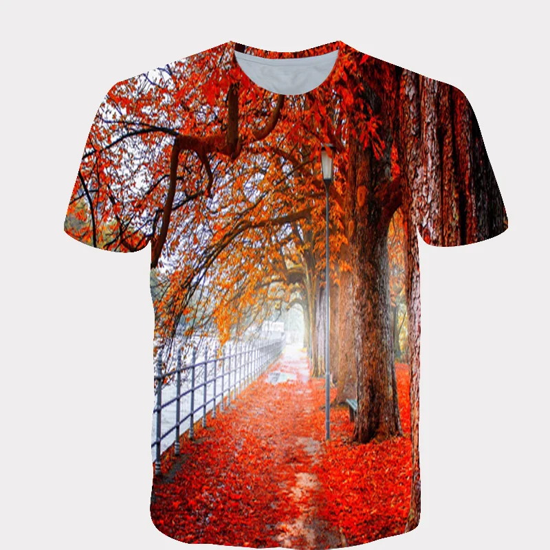 

Fashion The waterfall Girls T-shirt Children Short Sleeves Tees For Boys Baby Kids Natural Landscape Tops For Girls Clothes