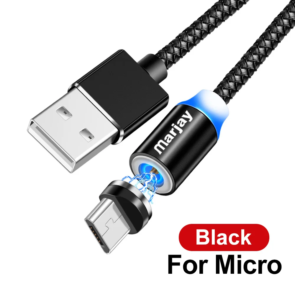 Магнитный usb-кабель Marjay для быстрой зарядки iphone, кабель Micro USB type-C для samsung, Xiaomi, huawei, провод зарядного устройства для мобильных телефонов - Цвет: Black For Micro